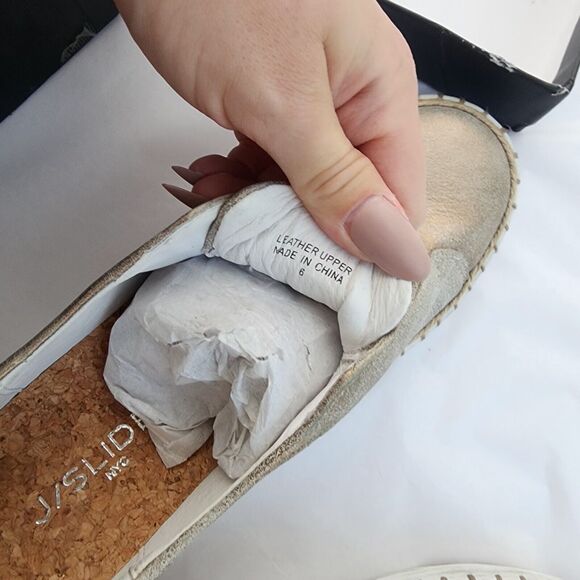 J Slides Slip On Sneaker Size 6 New Kayla Leather Cork Metallic Tab Whipstitch - Picture 6 of 13